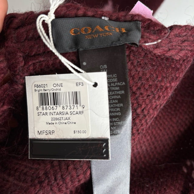 COACH Cranberry Fringed Acrylic Blend NWT WINTER SCARF