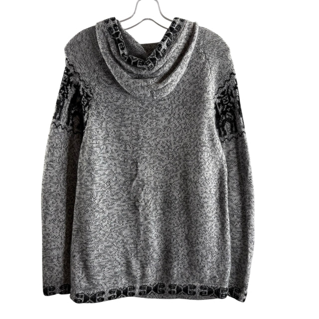 Size LARGE Gray/Black Fair isle Long Sleeve Hood SWEATER