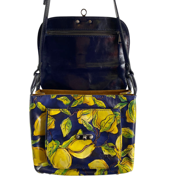 PATRICIA NASH Blue/Yellow Lemon Leather Satchel PURSE