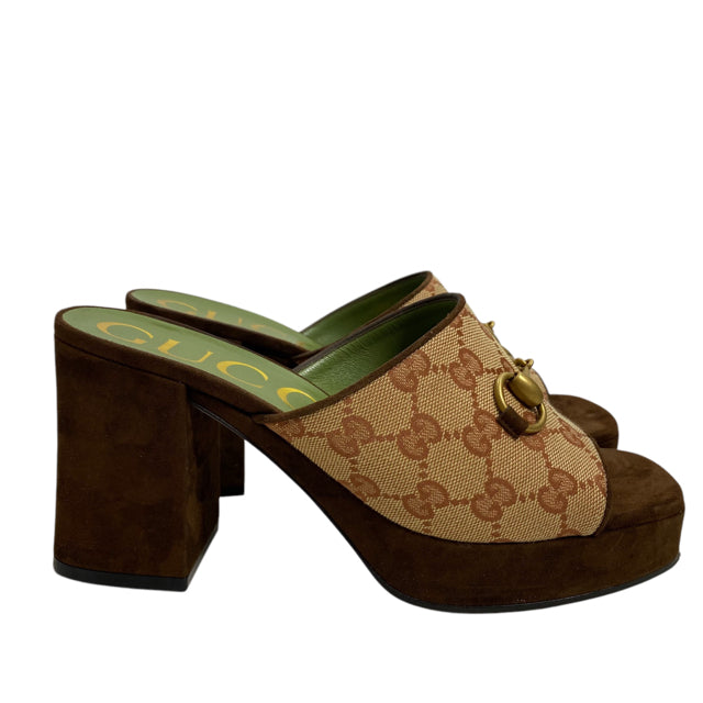 GUCCI Size 38 Brown/Tan Platform Suede BOX SHOE