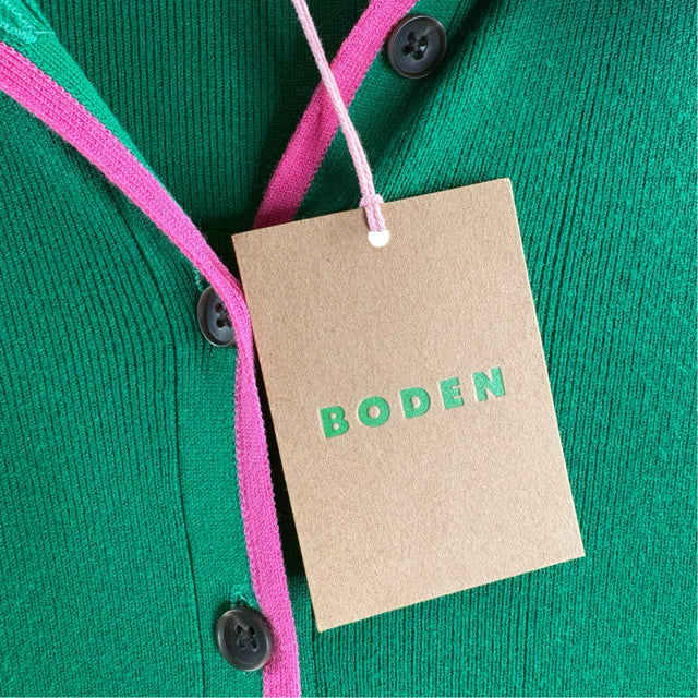 BODEN Size 6 PETITE Green/Pink Piped Long Sleeve Viscose Blend NWT DRESS