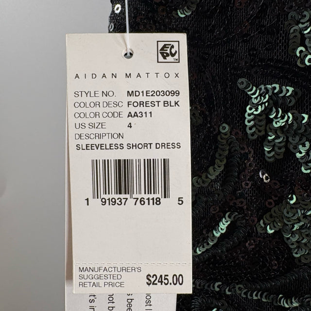 AIDAN MATTOX Size 4 Black/Green Sequin Strappy Polyester NWT DRESS