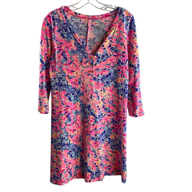 LILLY PULITZER Size X-SMALL Pink/Multi Floral 3/4 Sleeve Pima Cotton DRESS