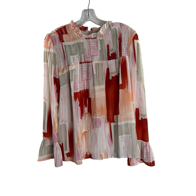 C+D+M Size SMALL Pink/Cream Print Long Sleeve BLOUSE