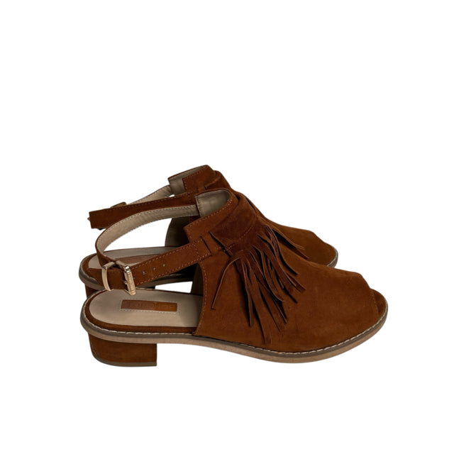 TOPSHOP Size 41 Brown Peep Toe Fringed SHOE