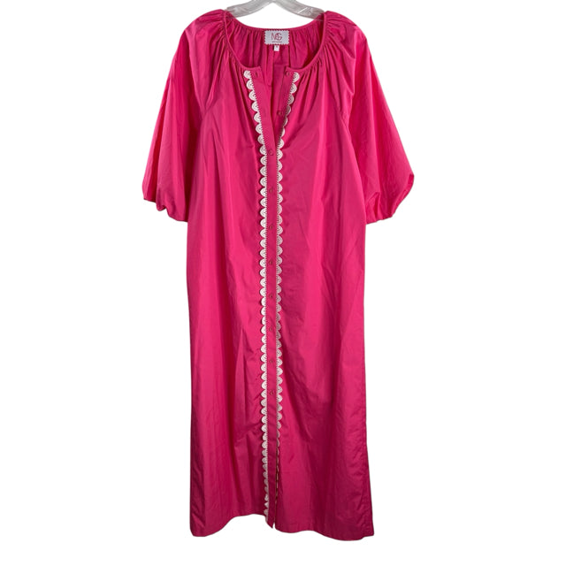 MARY GEORGE Size MEDIUM Hot Pink Button Front 3/4 Sleeve Cotton DRESS
