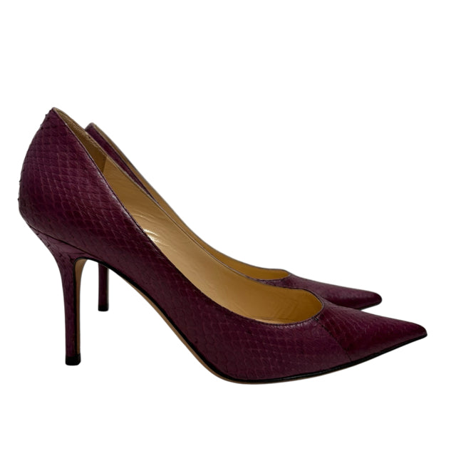 JIMMY CHOO Size 36 1/2 Raspberry Pump Snake Look SHOE