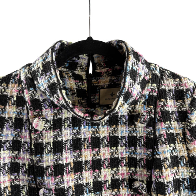 TUCKERNUCK Size MEDIUM Black/White/Multi Houndstooth Long Sleeve Polyester DRESS