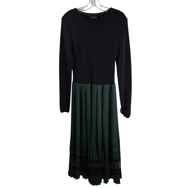 TED BAKER Size 3 Black/Green Sheer Skirt Long Sleeve DRESS