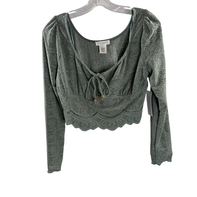 KIRIOUS Size LARGE Olive Lace Accents Long Sleeve Peasant Knit NWT TOP