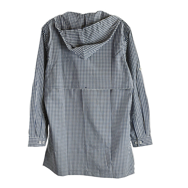 COOLIBAR Size MEDIUM Blue/White Check Long Sleeve Hood Polyester BLOUSE