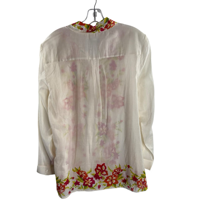 CHICOS Size CHICOS 2 Cream/Multi Floral Long Sleeve Button Front BLOUSE