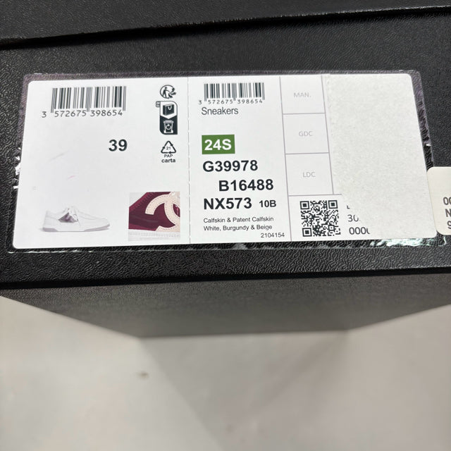 CHANEL Size 39 White/Red Sneaker Leather BOX SHOE