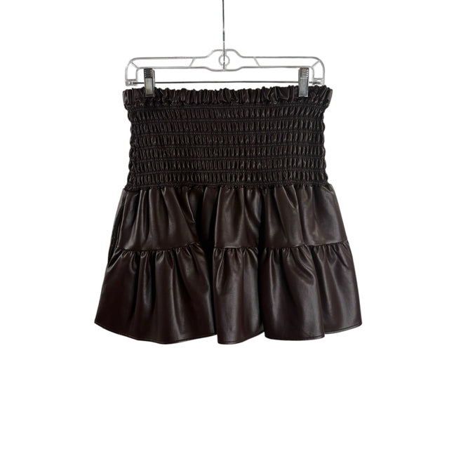 CARTOLINA NANTUCKET Size MEDIUM Chocolate Brown Ruched Mini Faux Leather SKIRT