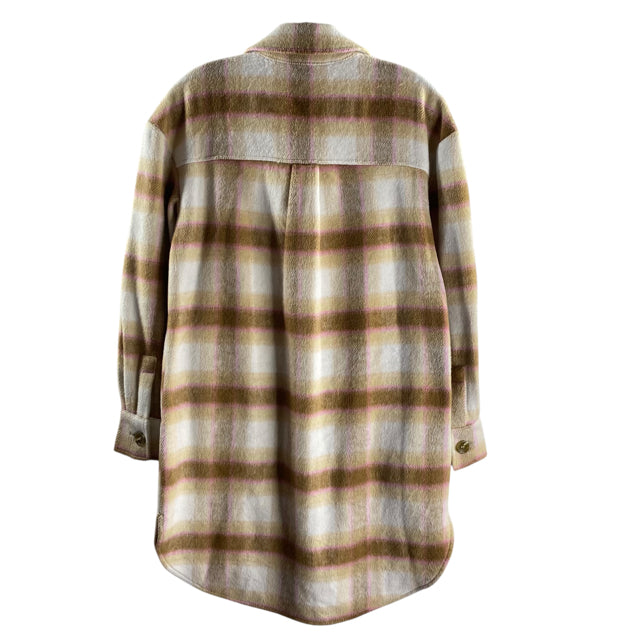 BP Size X-SMALL Tan/Pink Plaid Polyester Blend SHACKET