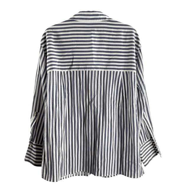 VINCE Size LARGE Blue/White Stripe Long Sleeve BLOUSE