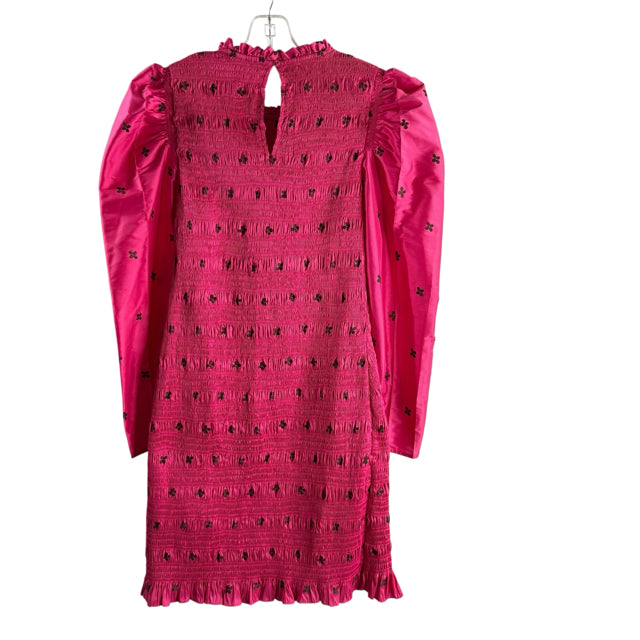 ULLA JOHNSON Size 8 Hot Pink Floral Long Sleeve Polyester Blend DRESS