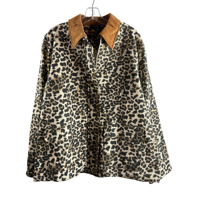 STORIA Size MEDIUM Tan/Black Animal Denim JACKET