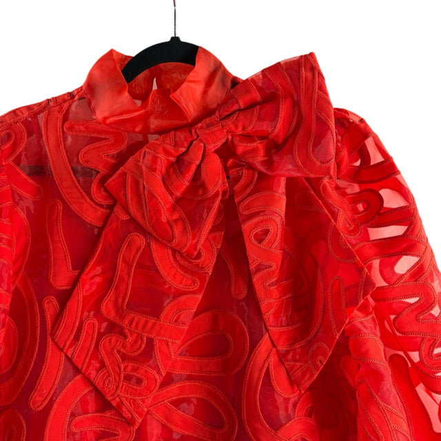 EMILY MCCARTHY Size MEDIUM Red Burnout Long Sleeve Sheer DRESS