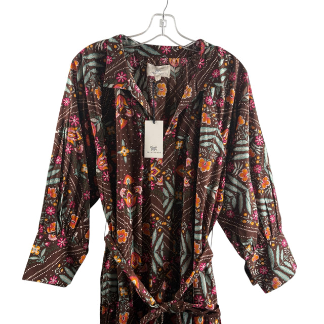 PRINTFRESH Size MEDIUM Brown/Multi Floral Long Sleeve Organic Cotton NWT DRESS
