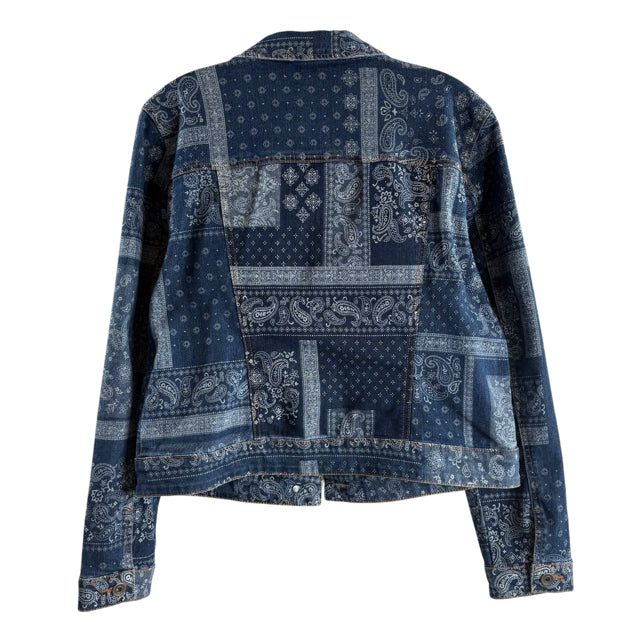 TRIBAL Size PETITE SMALL Blue Print Denim JACKET