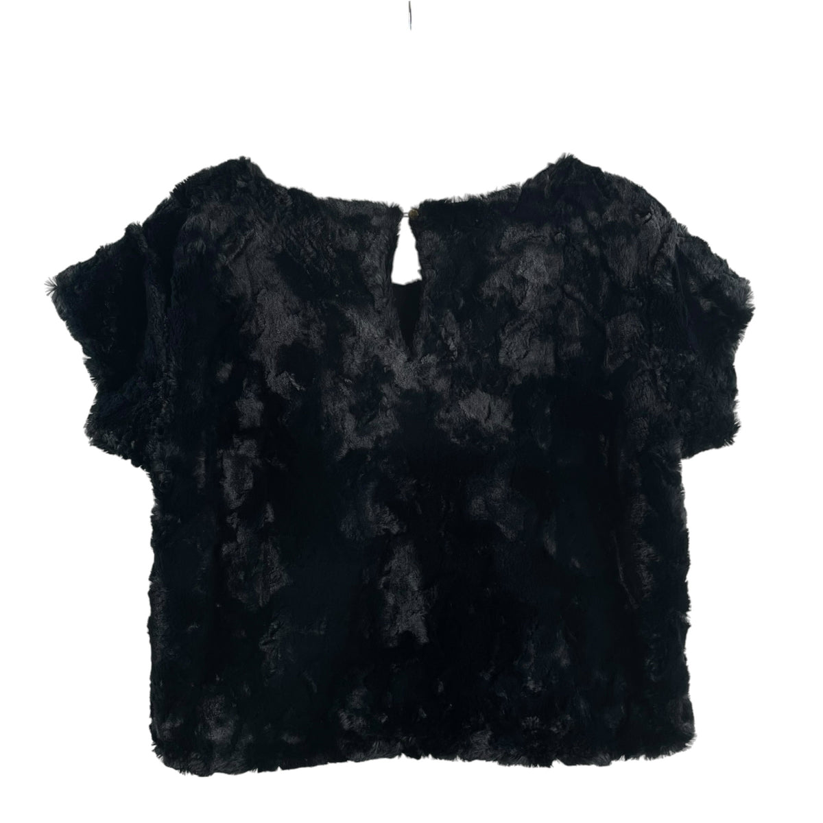 MAEVE Size SMALL Black Short Sleeve Faux Fur NWT TOP