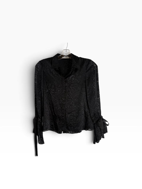 ALICE & OLIVIA Size SMALL Black Burnout Wide Button Front BLOUSE