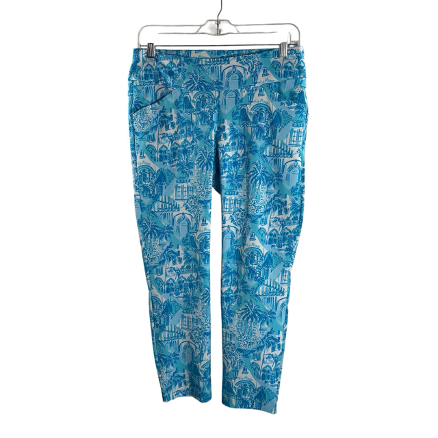 LILLY PULITZER Size 6 Light Blue/White Print Elastic Waist Polyester Blend PANTS