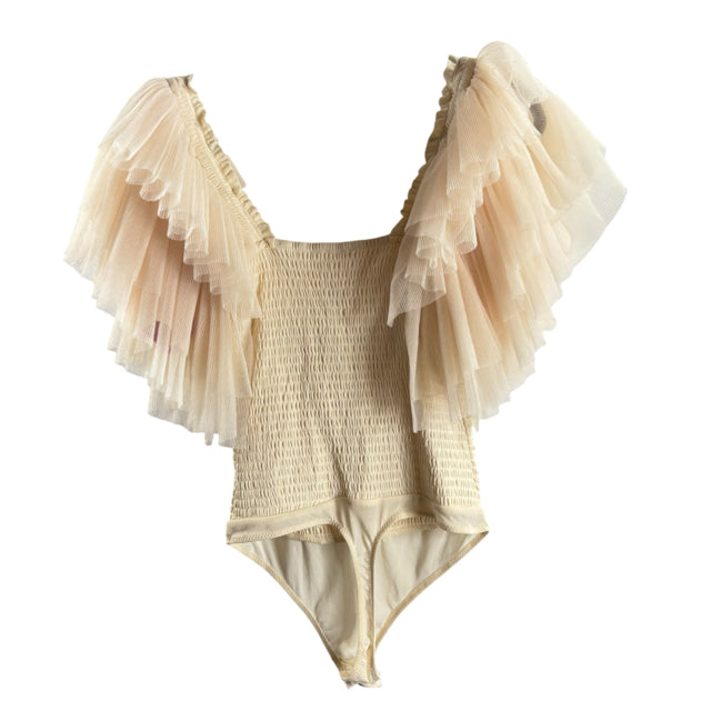 INTIMATELY FREE PEOPLE Size SMALL Ivory Ruffle Cap Mesh NWT TOP