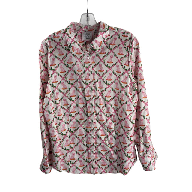 WILLA HEART Size MED White/Pink Dogs Long Sleeve NWOT BLOUSE