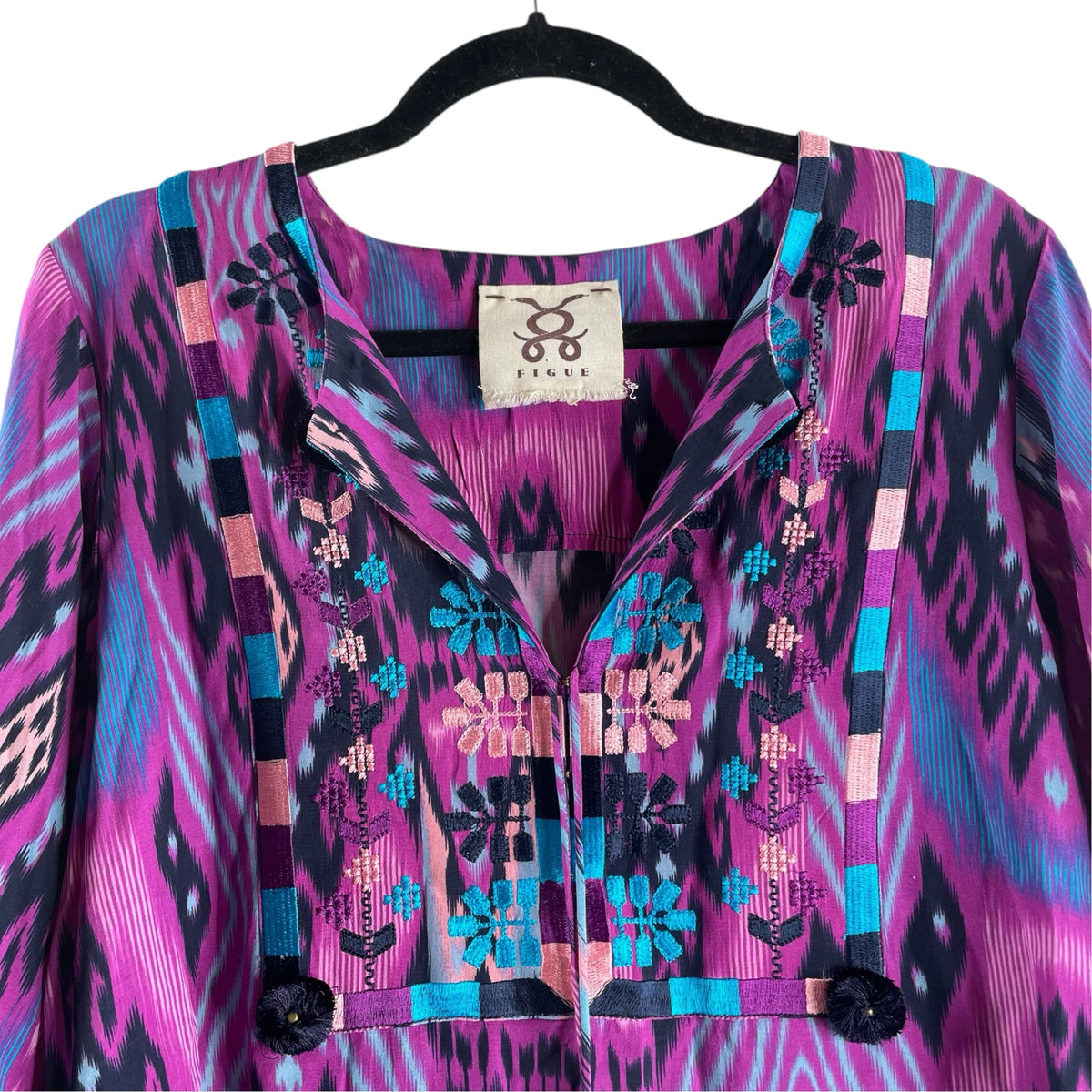 FIGUE Size MED Pink/purple Print Long Sleeve BLOUSE