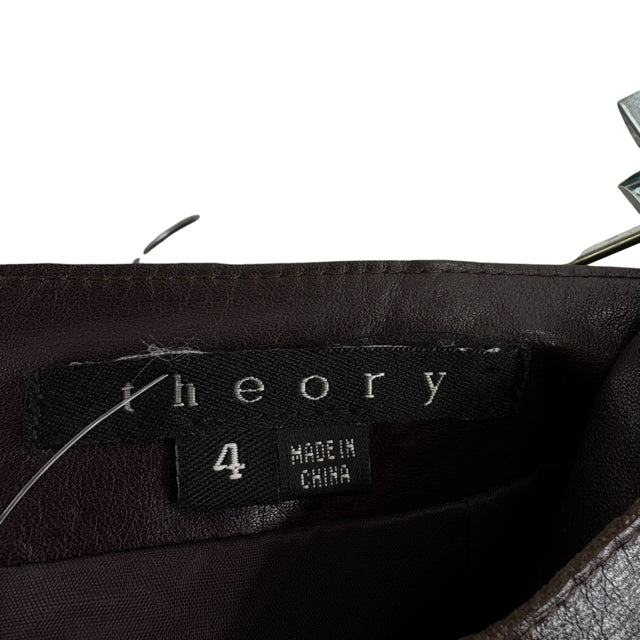 THEORY Size 4 Chocolate Knee Length Leather SKIRT
