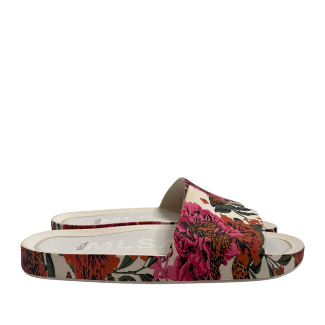 MELISSA Size 10 Cream/Pink Slide Floral SHOE