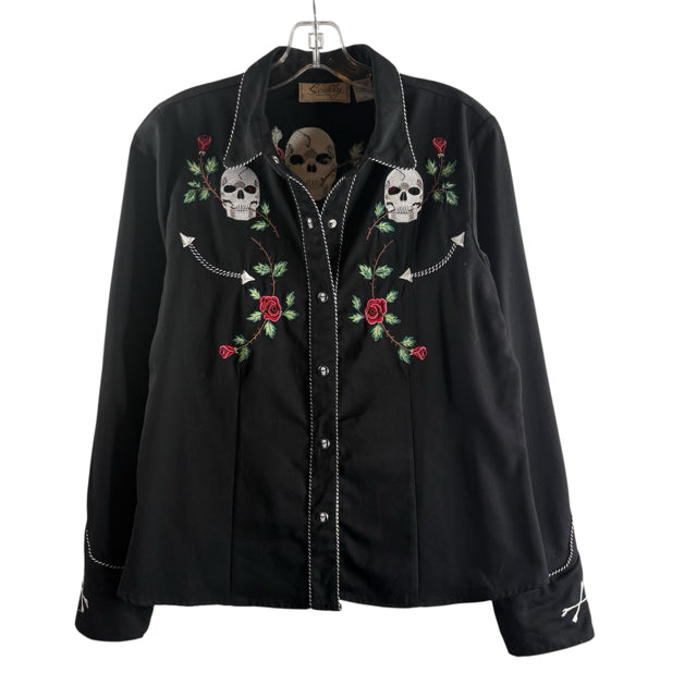 SCULLY Size MEDIUM Black/Multi Embroidered Long Sleeve Snap Front TOP