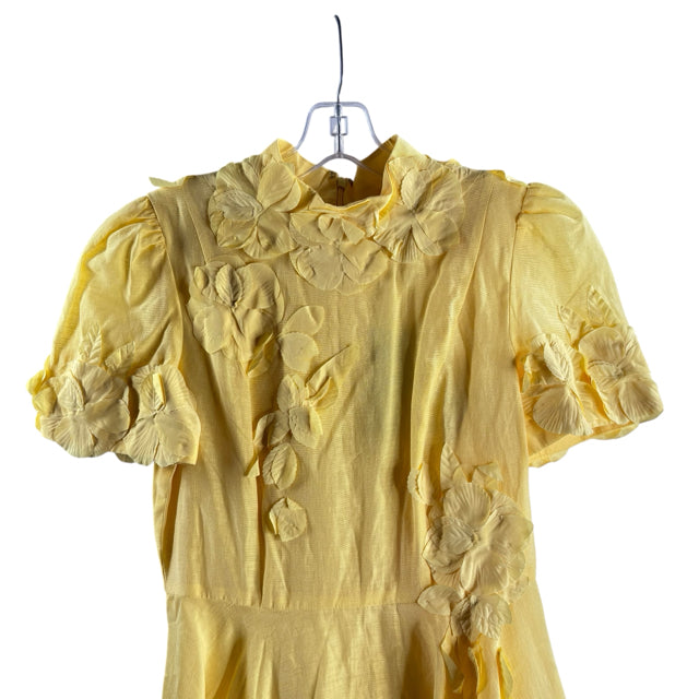 ANTONIO MELANI Size 4 Yellow Flowers Short Sleeve Linen Blend NWT DRESS