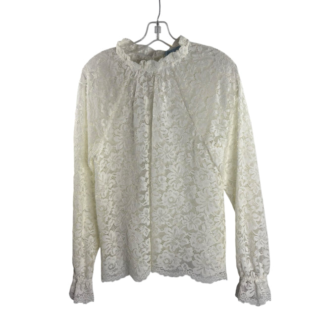 HILL HOUSE Size MEDIUM Cream Lace Long Sleeve Mock Turtleneck Nylon Blend BLOUSE