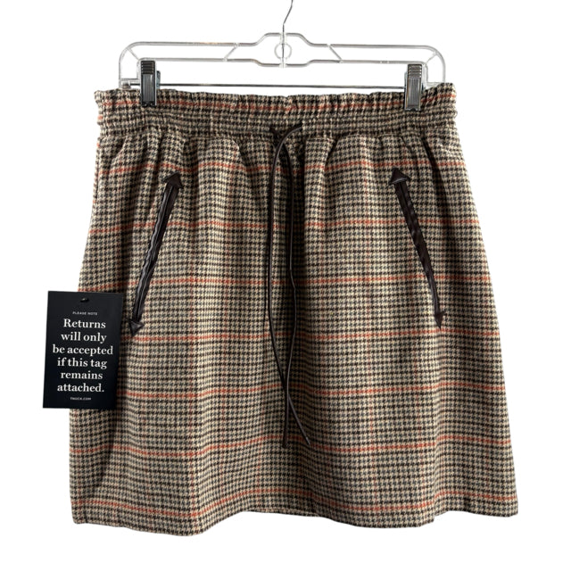 POMANDER PLACE Size MED Tan/Brown Houndstooth Mini Drawstring Polyester SKIRT