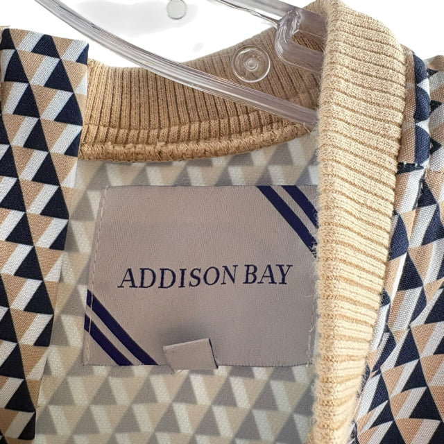 ADDISON BAY Size SMALL Tan/Navy Print Short Sleeve Peplum Polyester Blend TOP