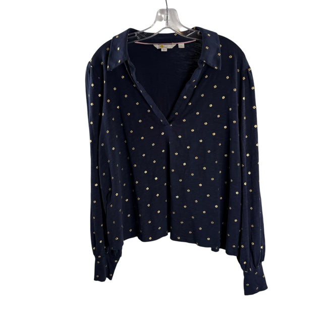 BODEN Size 20/22 Navy/Gold Print Long Sleeve Collar Cotton TOP