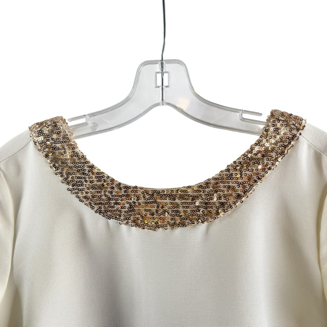STS Size MEDIUM Cream/Gold Neck Detail Short Sleeve Polyester NWT DRESS