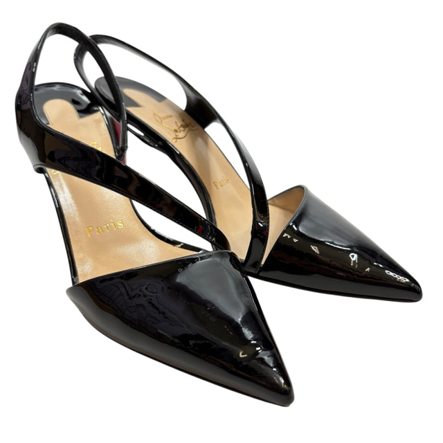 CHRISTIAN LOUBOUTIN Size 35 1/2 Black Sling Patent Leather BOX SHOE