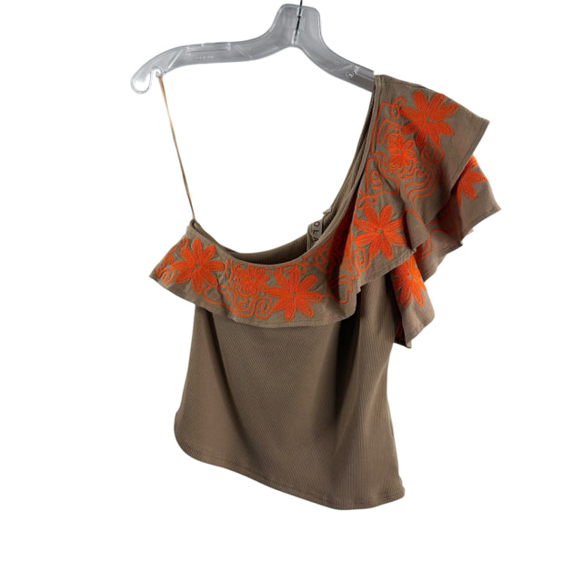 DOLAN Size MED Tan Ruffle Neck One Shoulder TOP
