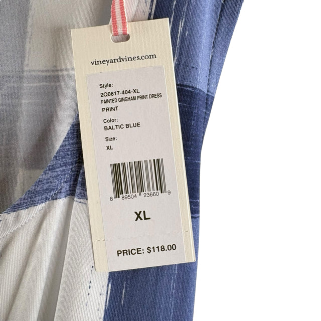 VINEYARD VINES Size X-LARGE White/Blue Plaid Sleeveless Nylon Blend DRESS