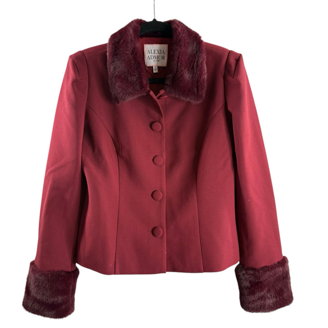 ALEXIA ADMOR Size 10 Dark Red Faux Collar Long Sleeve Polyester Blend BLAZ / JKT