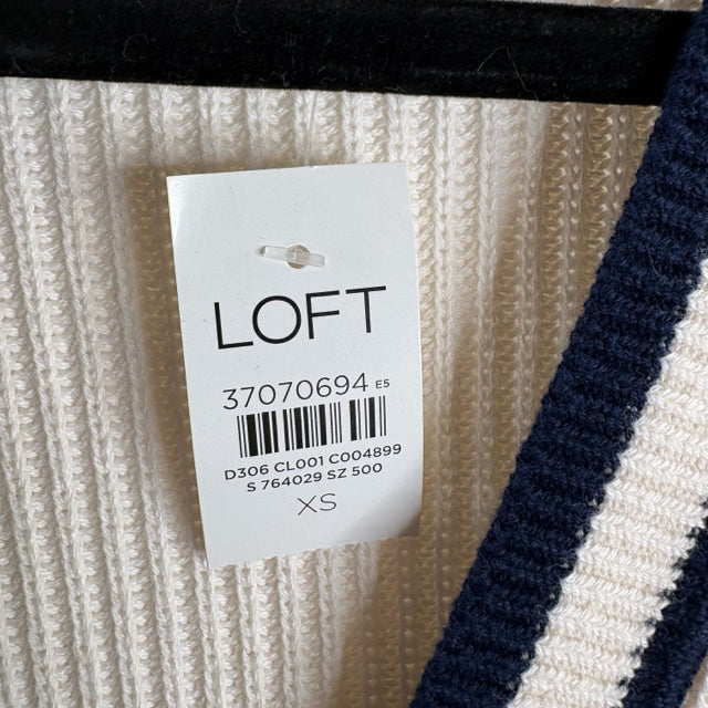 LOFT Size X-SMALL White/Black V-NK Long Sleeve Cardigan NWT SWEATER