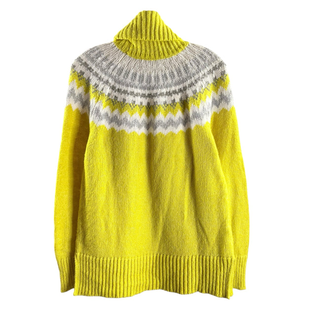 LOFT Size SMALL Yellow/Gray Fair Isle Long Sleeve Turtle Neck SWEATER