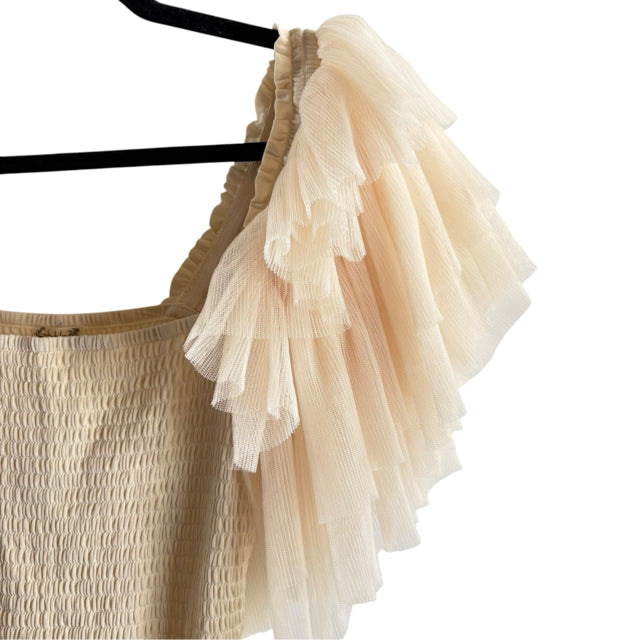 INTIMATELY FREE PEOPLE Size SMALL Ivory Ruffle Cap Mesh NWT TOP