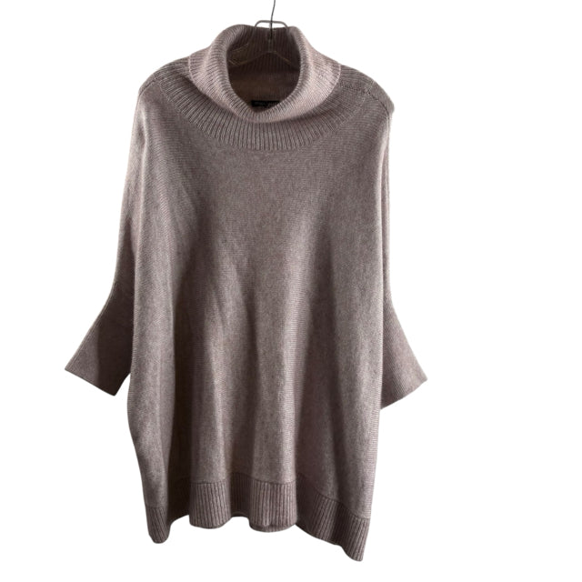EILEEN FISHER Size LARGE Tan/Cream Short Sleeve T-Neck Mohair Blend SWEATER