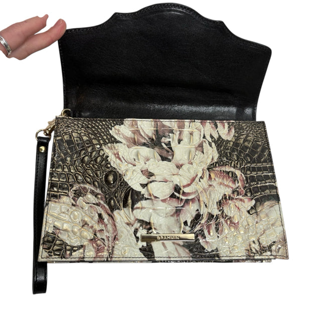 BRAHMIN Black Floral Croc Look Leather Clutch NWT PURSE