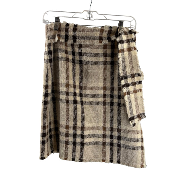 SARA CAMPBELL Size 4 Beige/Brown Plaid Knee Length Boucle SKIRT